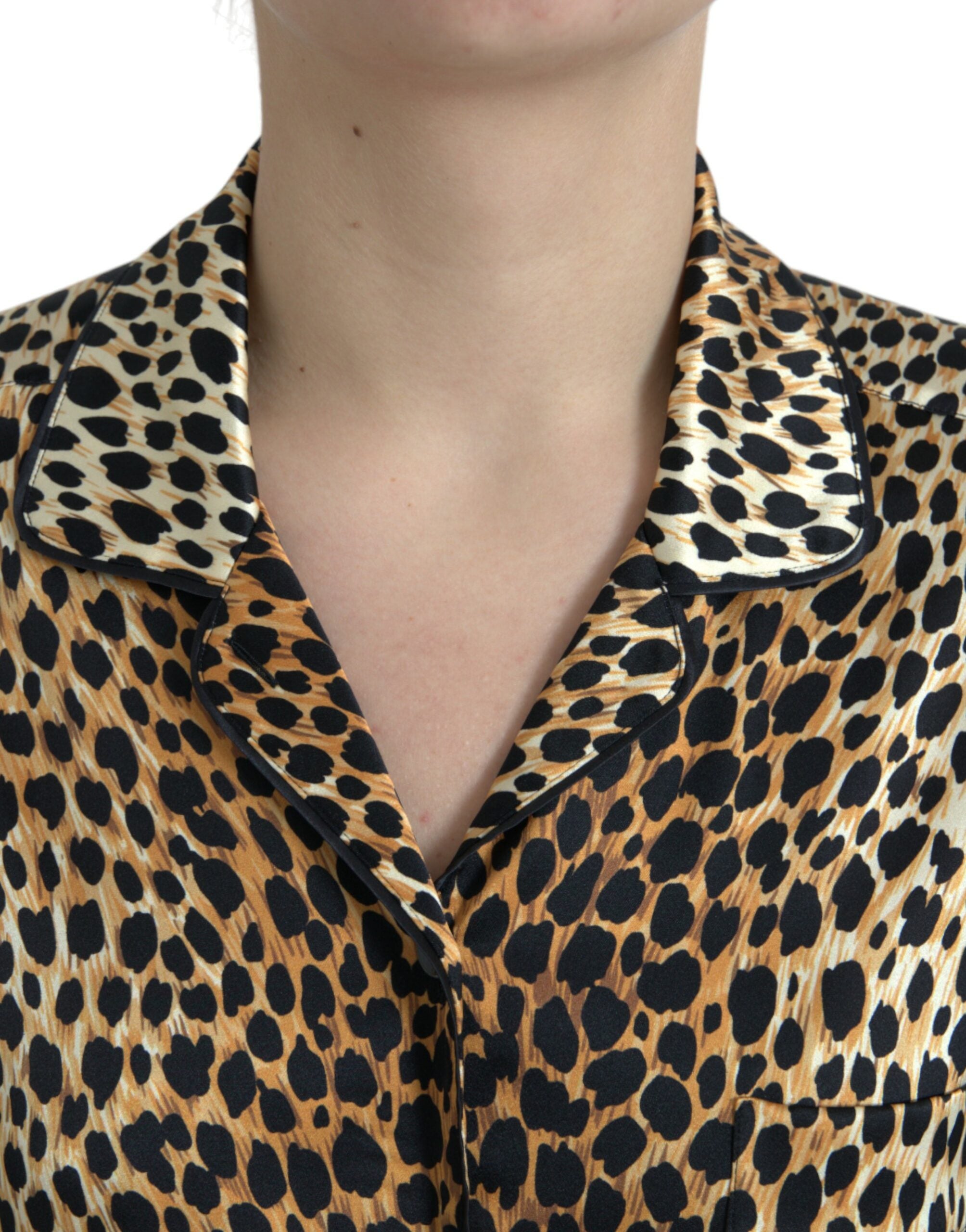 Brown leopard print long sleeve blouse top by Dolce & Gabbana, featuring a stylish animal print design and classic fit.