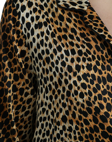 Brown leopard print long sleeve blouse from Dolce & Gabbana, featuring a stylish and elegant design for women.
