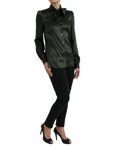 Gray long sleeve blouse with ascot collar by Dolce & Gabbana, featuring a stylish and elegant design.