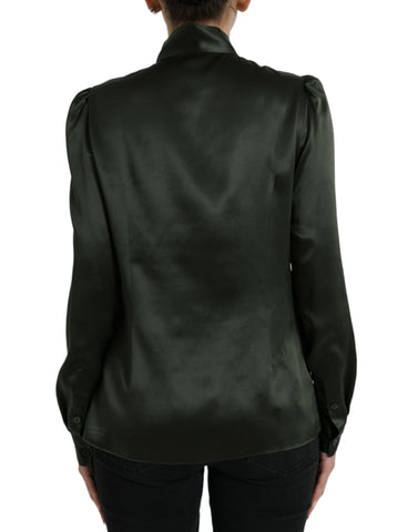 Gray long sleeve blouse with ascot collar by Dolce & Gabbana, featuring elegant fabric and tailored design.