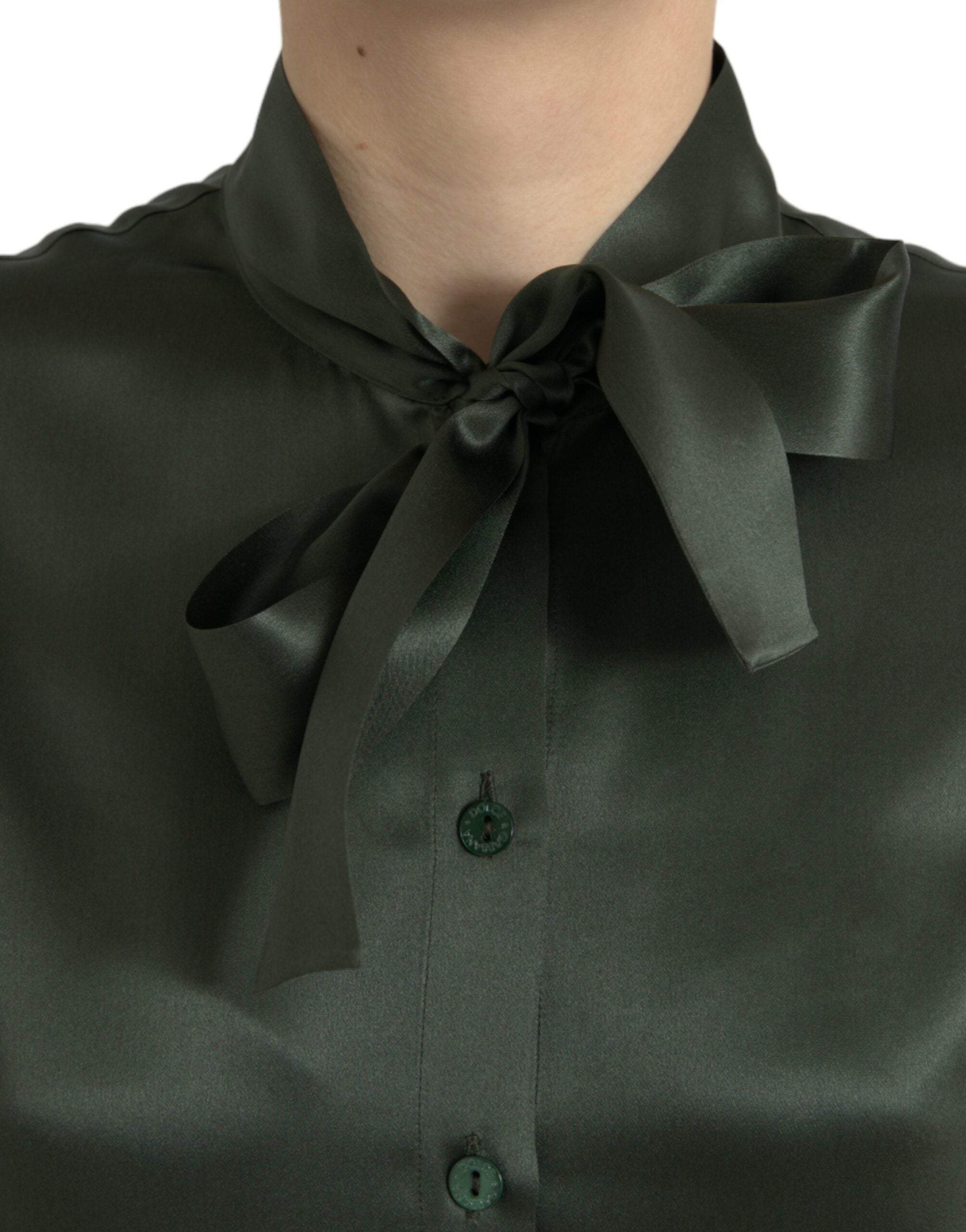 Gray long sleeve blouse with ascot collar by Dolce & Gabbana, featuring a classic and elegant design.