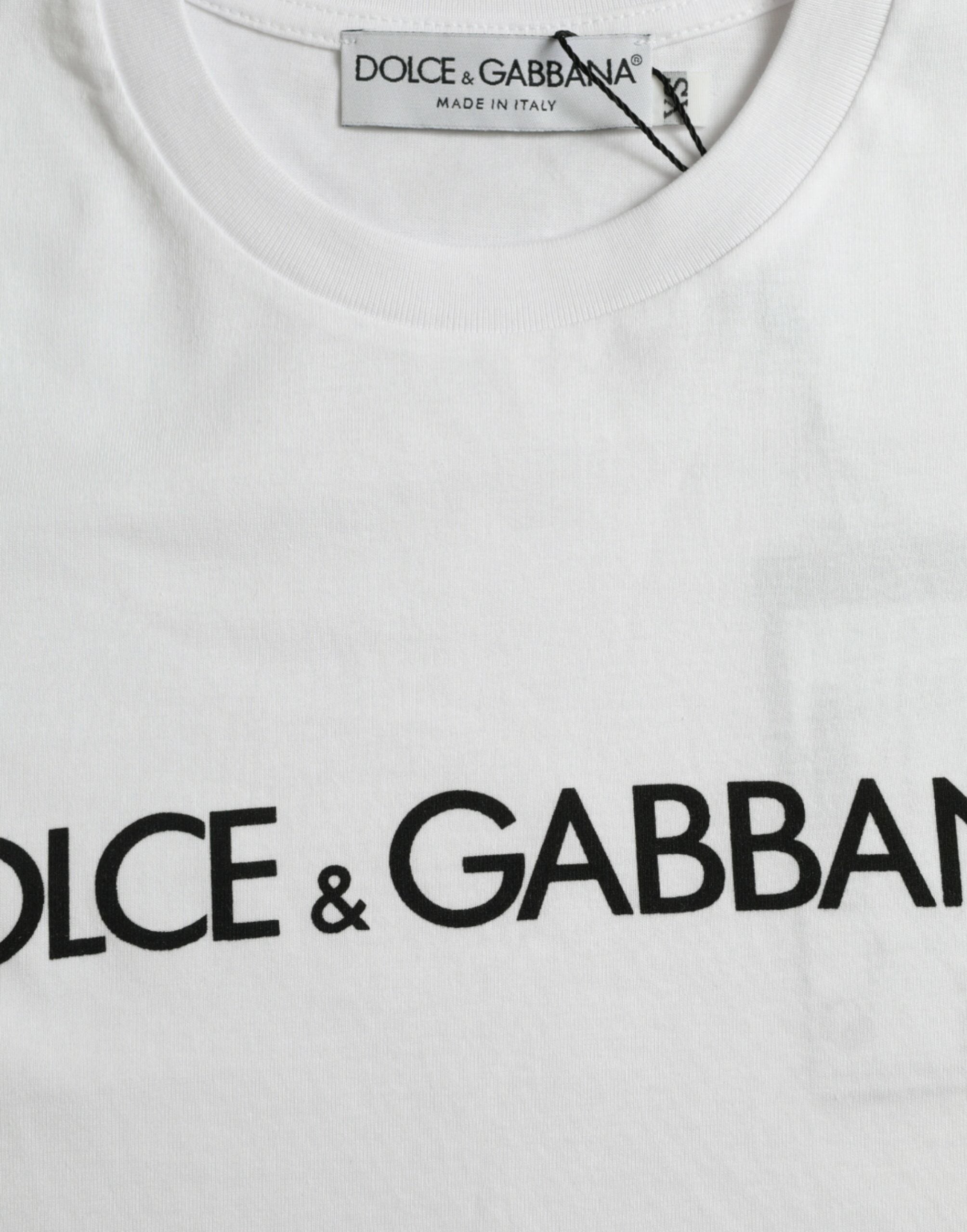 White Logo Print Cotton Crew Neck T-shirt