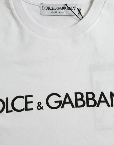 White Logo Print Cotton Crew Neck T-shirt