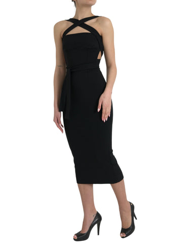 Black sheath halter sleeveless midi dress by Dolce & Gabbana, featuring a fitted silhouette and elegant design.