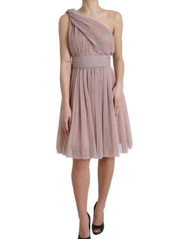 Light Lilac Pleated Lame Tulle One Shoulder Dress
