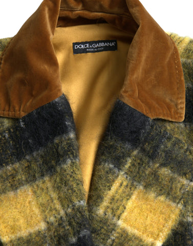 Yellow Checkered Long Sleeve Coat Jacket