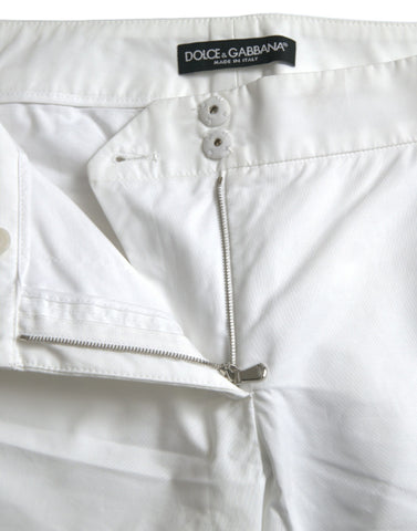 White Cut Out Cotton Mid Waist Cropped Pants