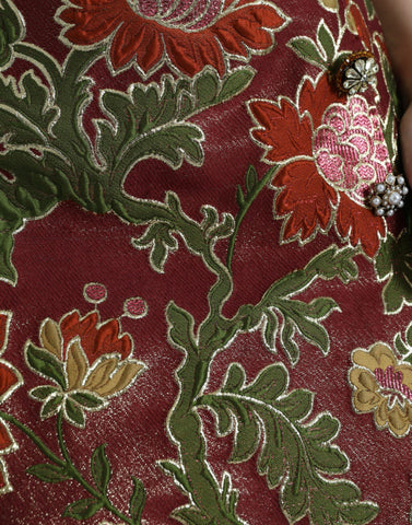 Maroon Floral Jacquard A-line Mini Skirt