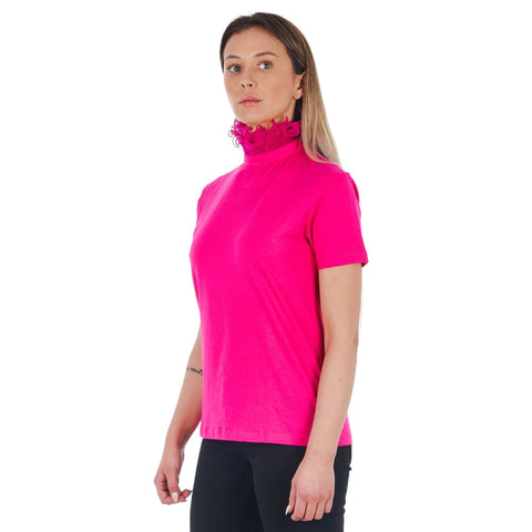 Pink Frankie Morello FWCF9242TS_P19ROSEVIOLET shirt with floral pattern, casual fit, displayed on a hanger.