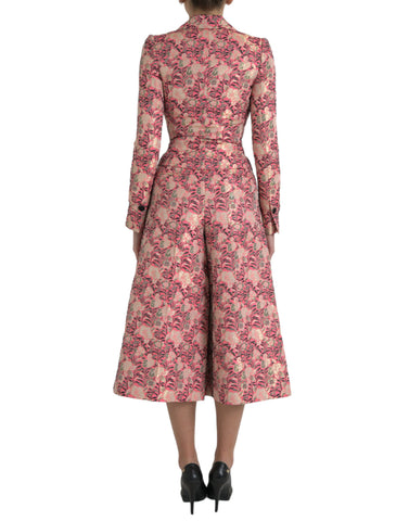 Pink Floral Jacquard Slim Fit 2 Piece Suit