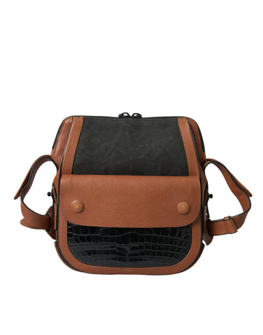 Black Brown Exotic Skin Leather Vertical Crossbody Purse Bag