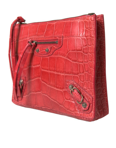Red Exotic Skin Leather Classic Pouch Purse Wristlet Bag