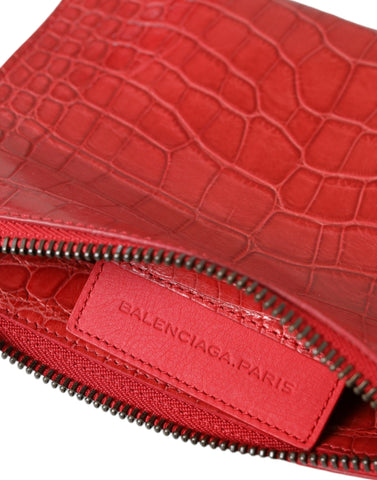 Red Exotic Skin Leather Classic Pouch Purse Wristlet Bag