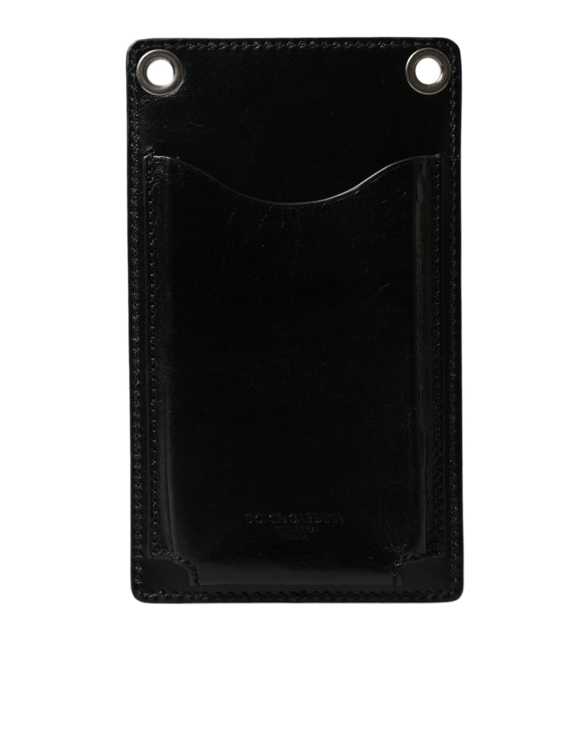 Black leather Dolce & Gabbana wallet with zip closure, logo detail, crossbody strap, and phone slot for convenient organization.