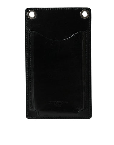 Black leather Dolce & Gabbana wallet with zip closure, logo detail, crossbody strap, and phone slot for convenient organization.