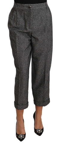 Gray wool pleated cropped trousers by Dolce & Gabbana, featuring a tailored fit and stylish pleats.
