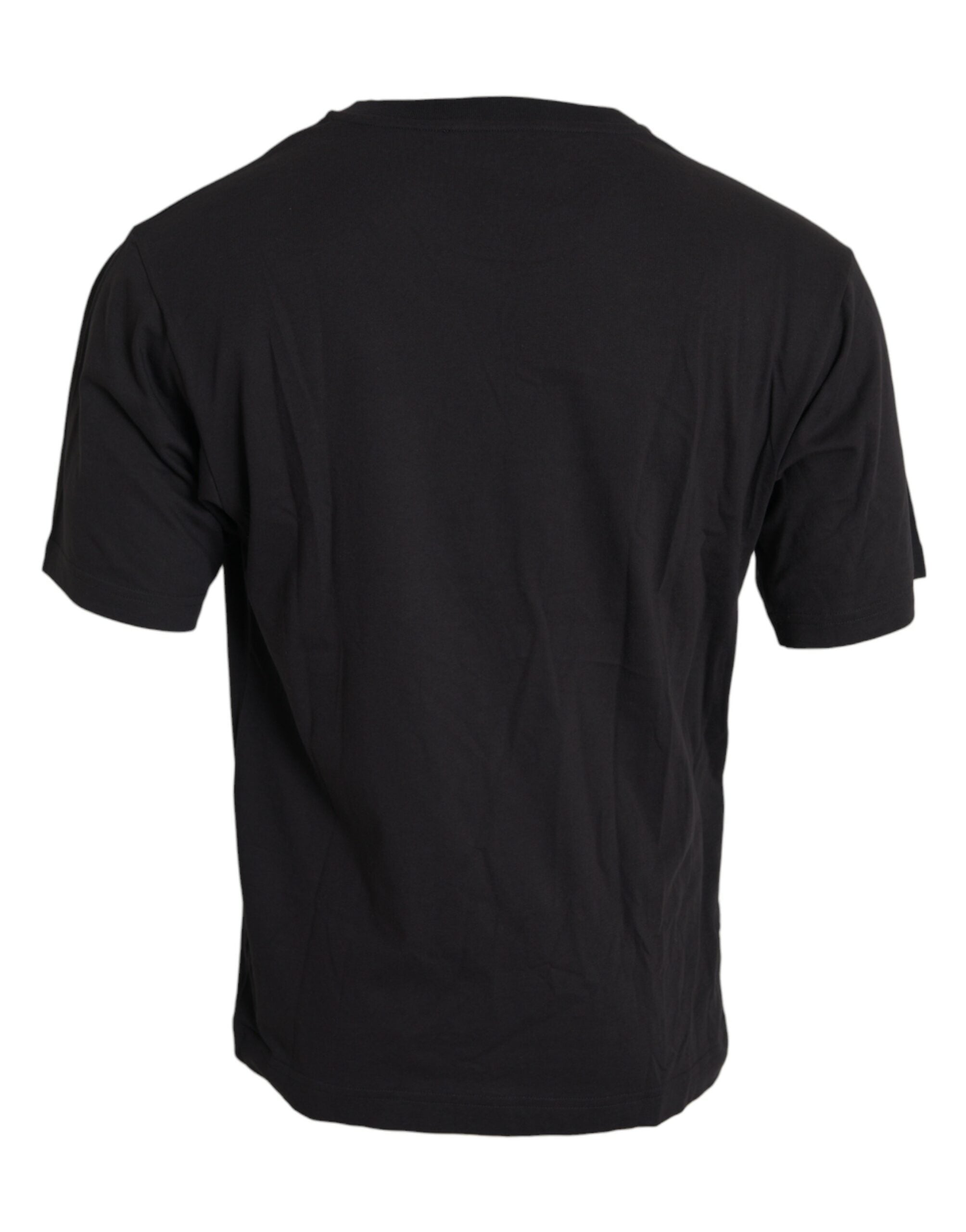 Black printed cotton crewneck T-shirt with pockets by Dolce & Gabbana, featuring a stylish graphic design and comfortable fit.