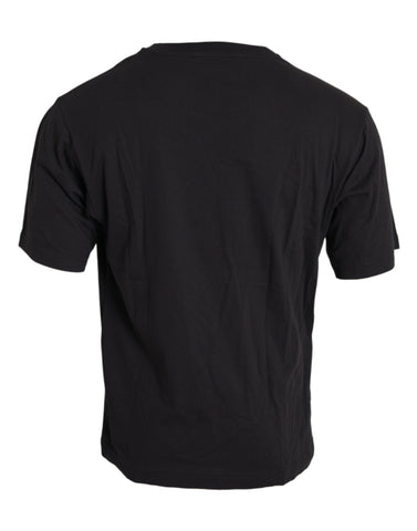 Black printed cotton crewneck T-shirt with pockets by Dolce & Gabbana, featuring a stylish graphic design and comfortable fit.