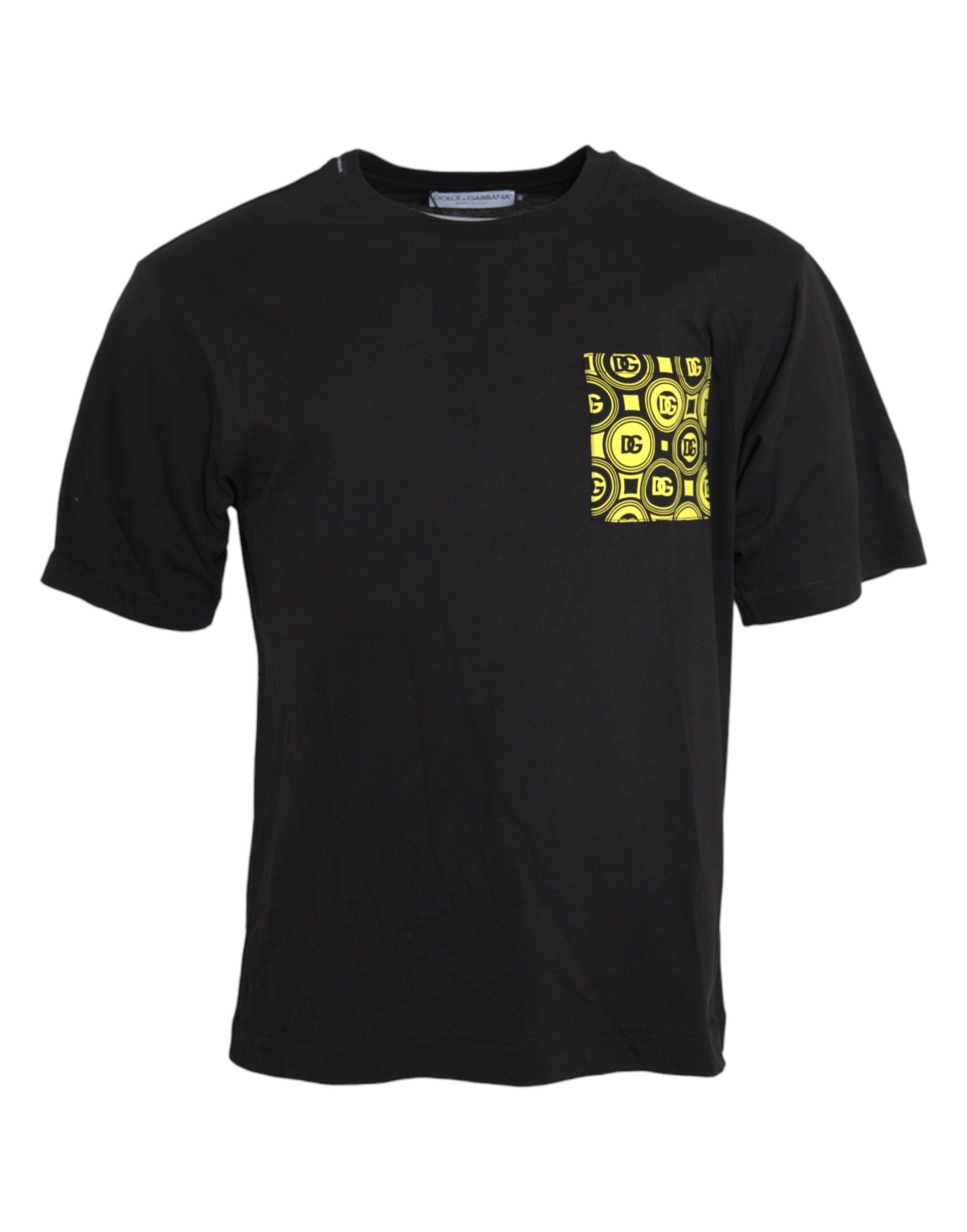 Black printed pocket cotton crewneck T-shirt by Dolce & Gabbana, featuring a casual fit and stylish design.