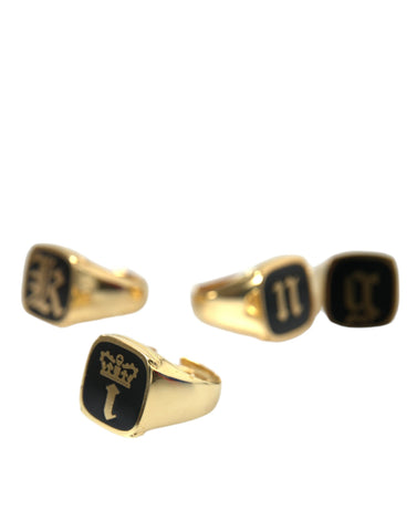 Gold Brass KING Enamel Set of 4 Ring