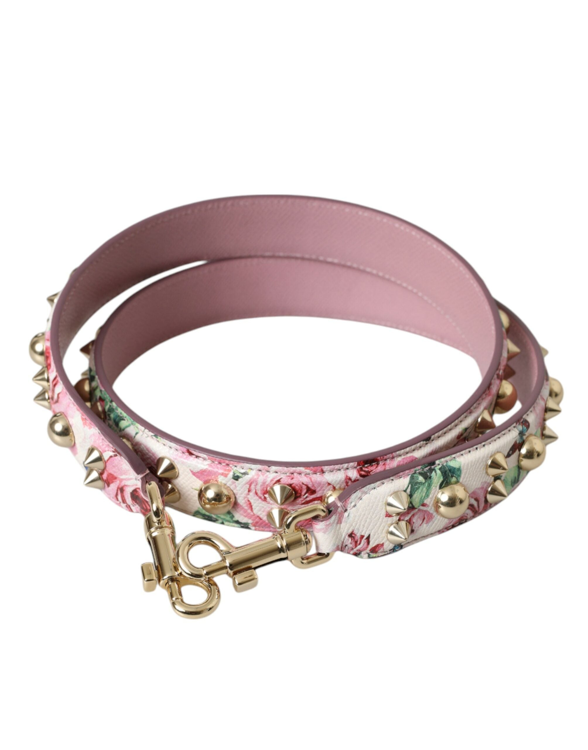 Pink floral handbag shoulder strap by Dolce & Gabbana with floral pattern and adjustable length for stylish accessory customization.