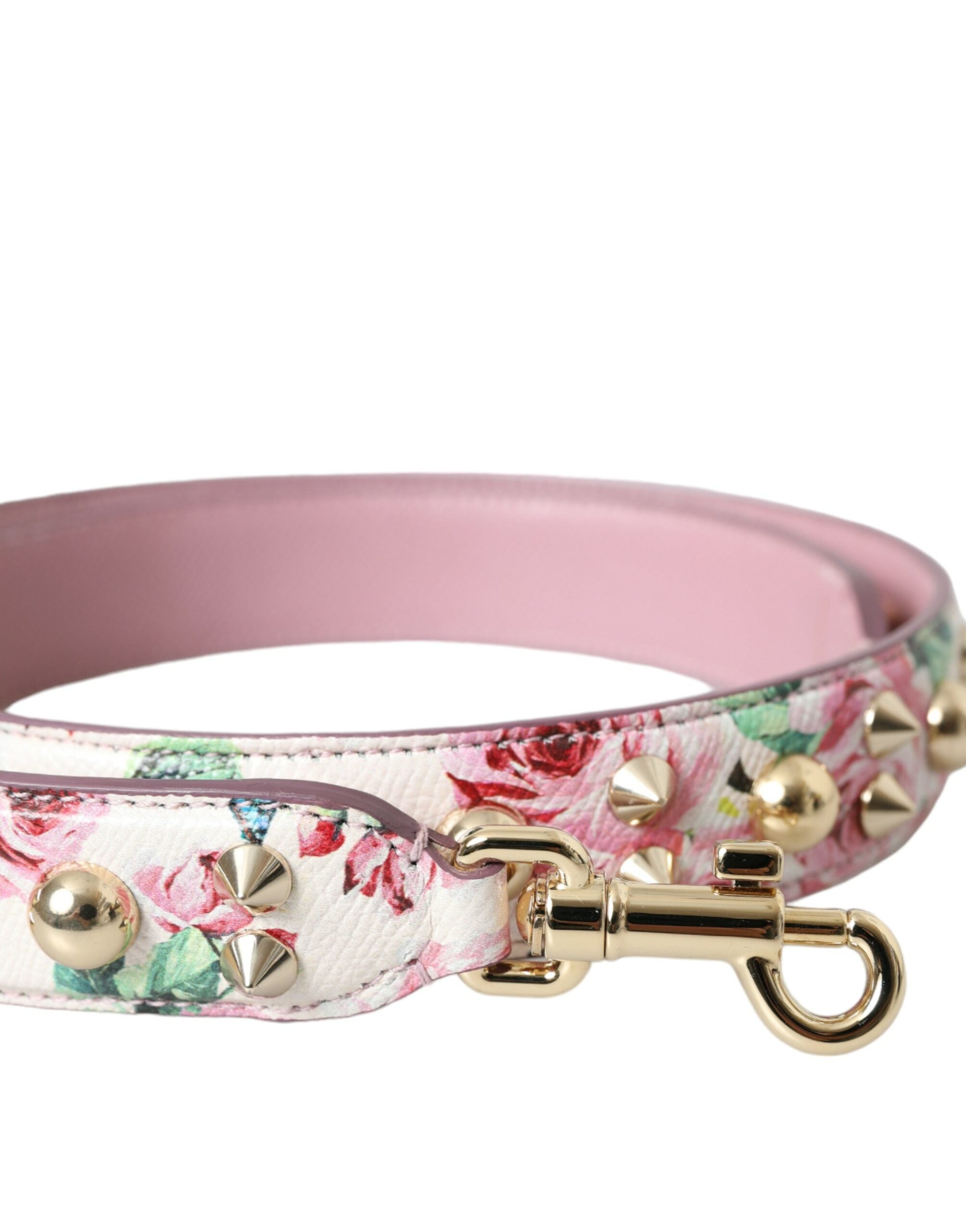 Pink floral Dolce & Gabbana handbag shoulder strap with floral pattern and adjustable design for stylish accessory enhancement.