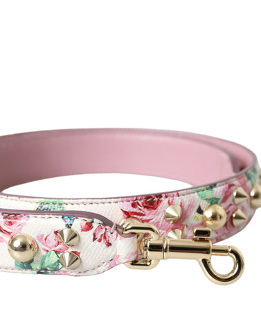 Pink floral Dolce & Gabbana handbag shoulder strap with floral pattern and adjustable design for stylish accessory enhancement.