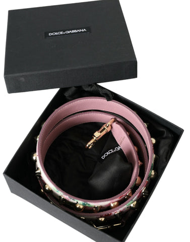 Pink floral handbag shoulder strap by Dolce & Gabbana with floral pattern and adjustable length.