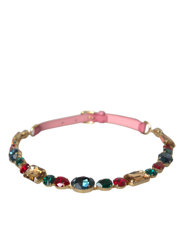 Pink leather belt with crystal chain embellishments by Dolce & Gabbana, featuring a stylish and luxurious design.