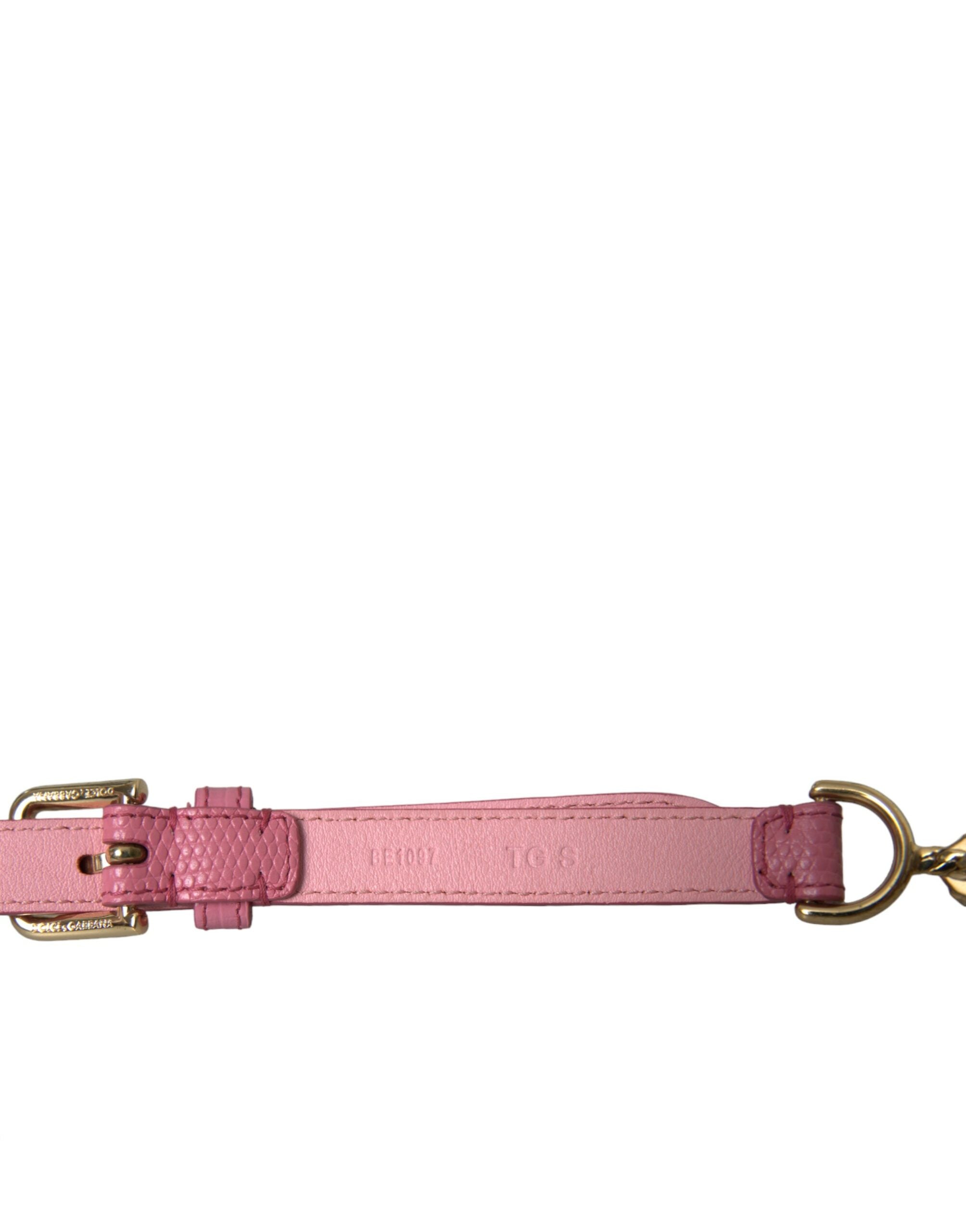 Pink leather belt with crystal chain embellishments from Dolce & Gabbana, featuring a stylish and luxurious accessory design.
