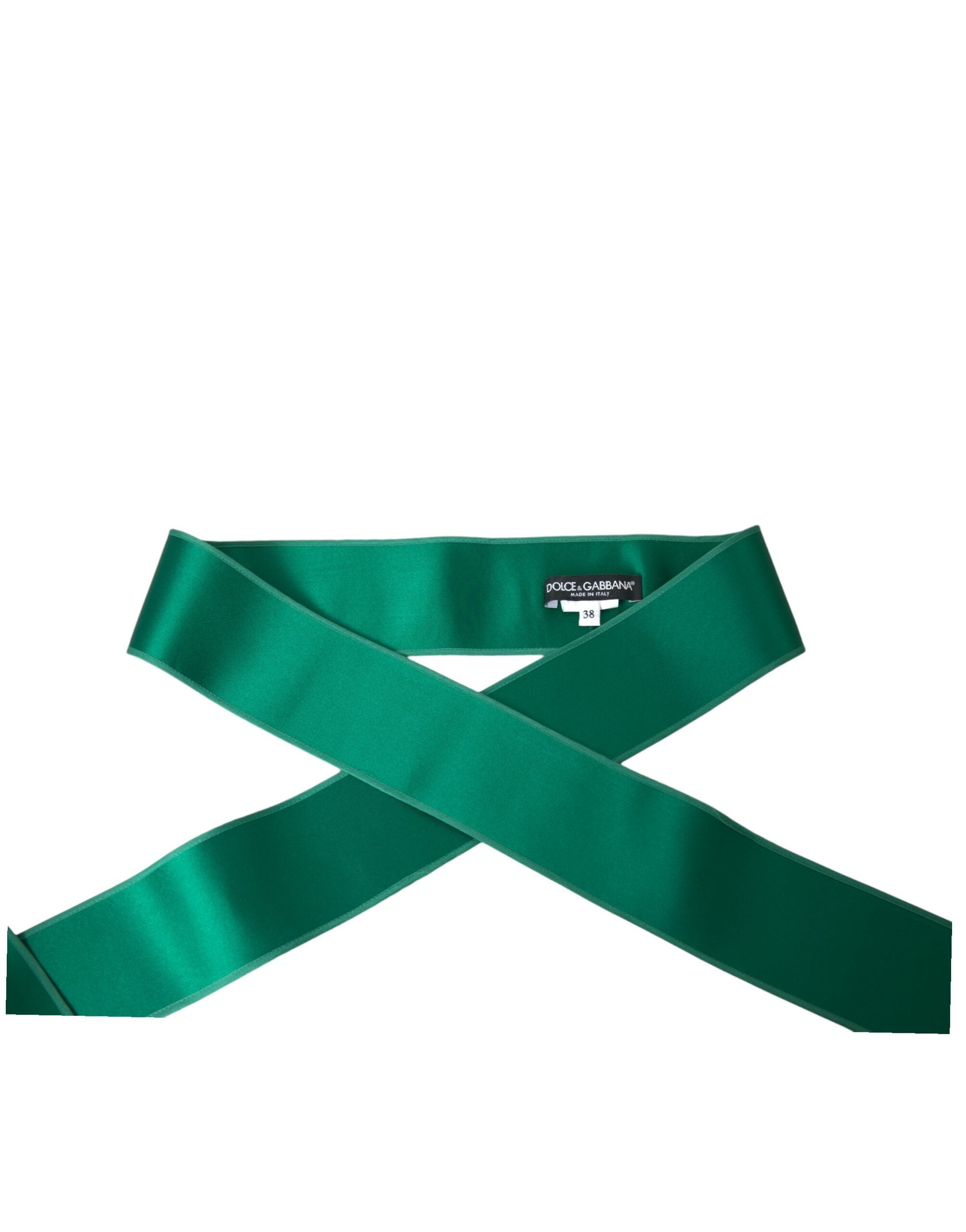 Green silk satin waist belt for women by Dolce & Gabbana, featuring a smooth, shiny finish and elegant design.