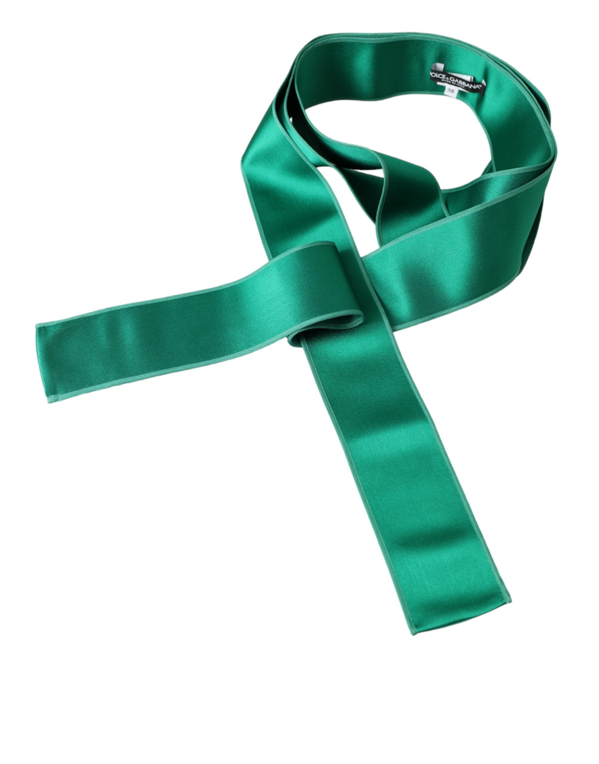 Green silk satin waist belt for women by Dolce & Gabbana, featuring a sleek and elegant design.