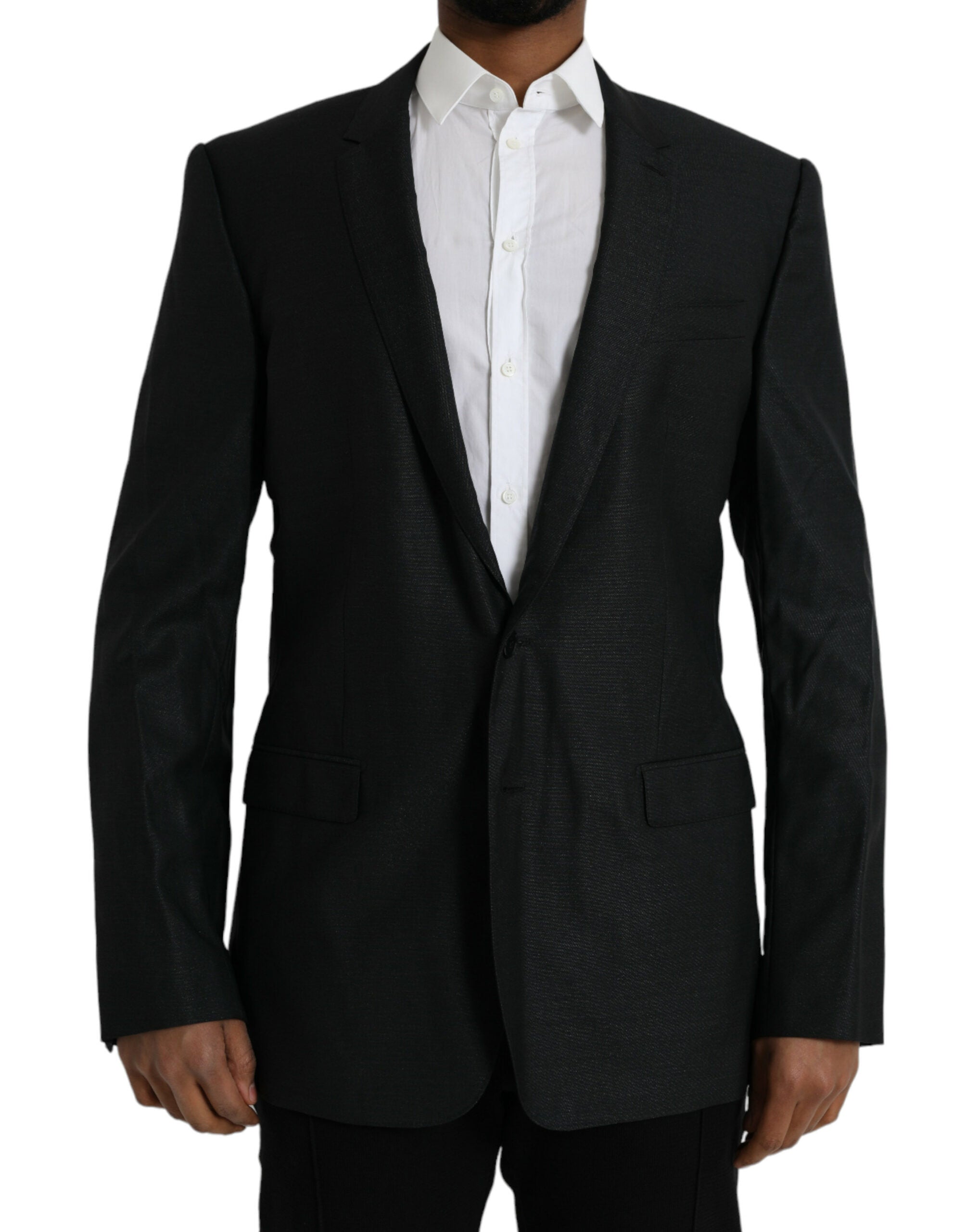 Dark Gray Wool Notch SingleBreasted Coat Blazer - Jag Couture London