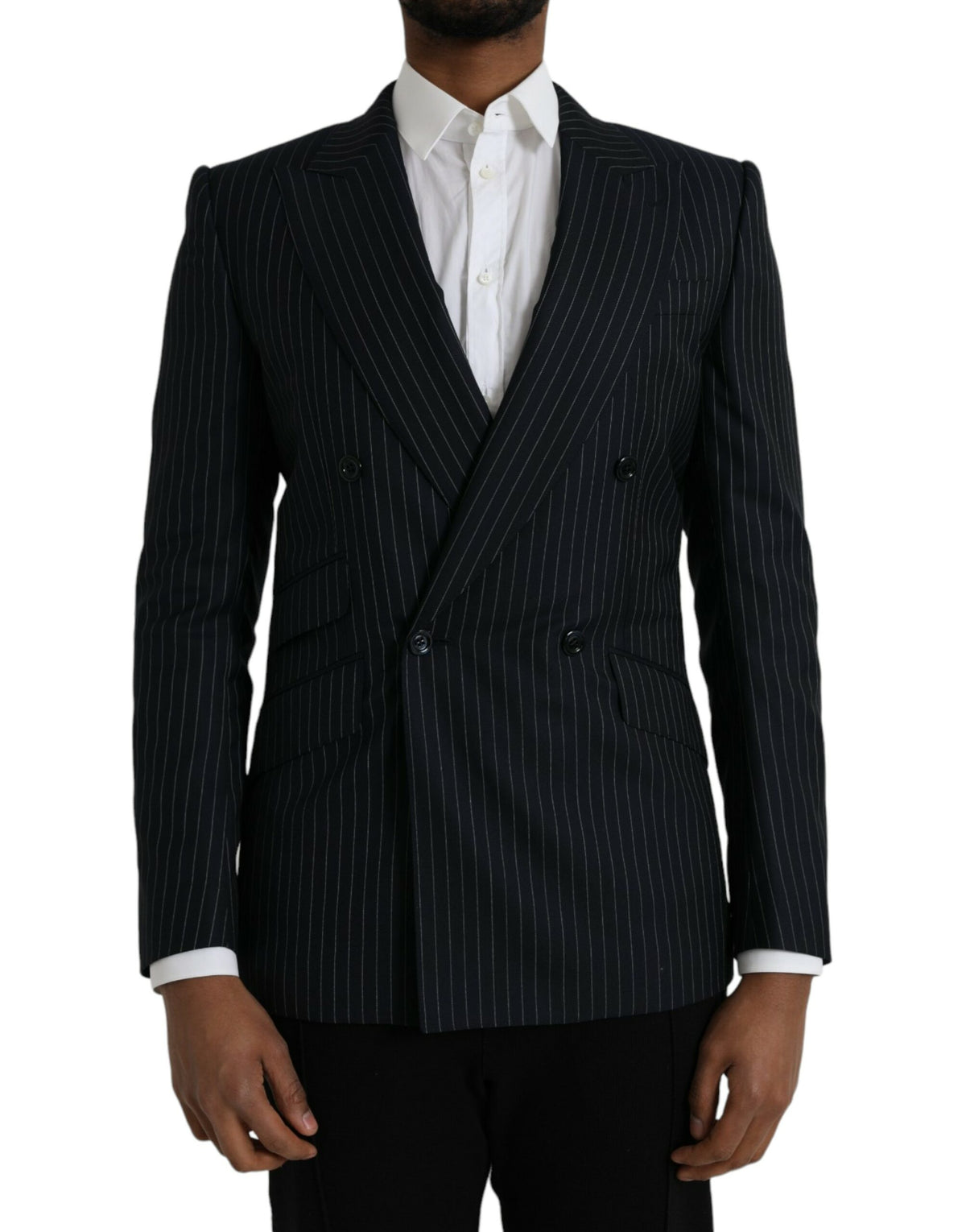 Dark Gray Stripe SICILIA Double Breasted Coat Blazer - Jag Couture London