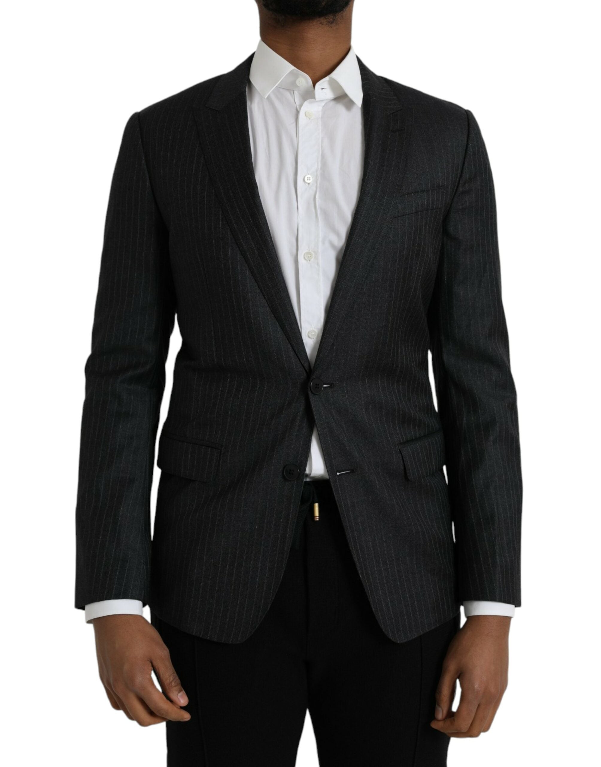 Dark Gray Stripe MARTINI Single Breasted Coat Blazer - Jag Couture London