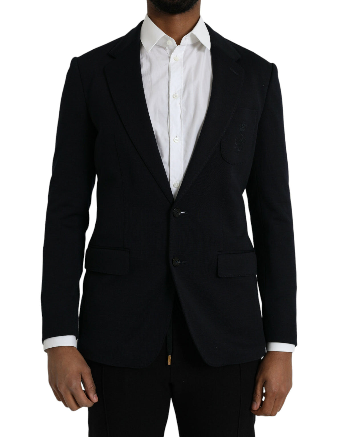 Dark Blue Wool Notch Single Breasted Coat Blazer