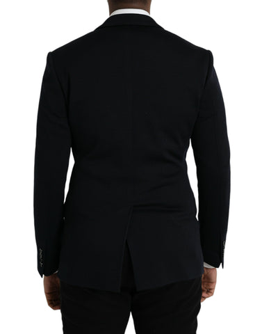 Dark Blue Wool Notch Single Breasted Coat Blazer