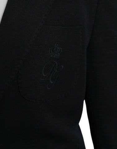 Dark Blue Wool Notch Single Breasted Coat Blazer