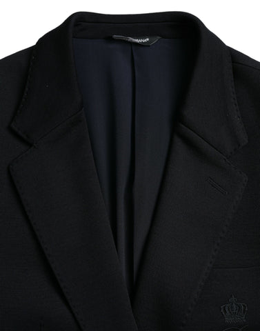 Dark Blue Wool Notch Single Breasted Coat Blazer