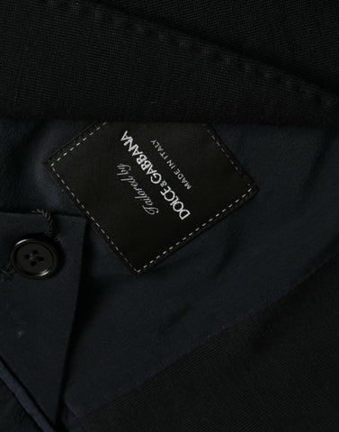 Dark Blue Wool Notch Single Breasted Coat Blazer