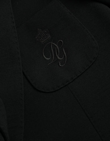 Black Wool Notch Single Breasted Coat Blazer