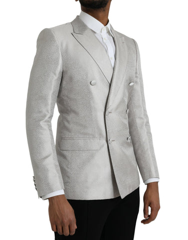 Off White MARTINI double-breasted coat blazer by Dolce & Gabbana, shown on a hanger with detailed fabric and tailored fit.