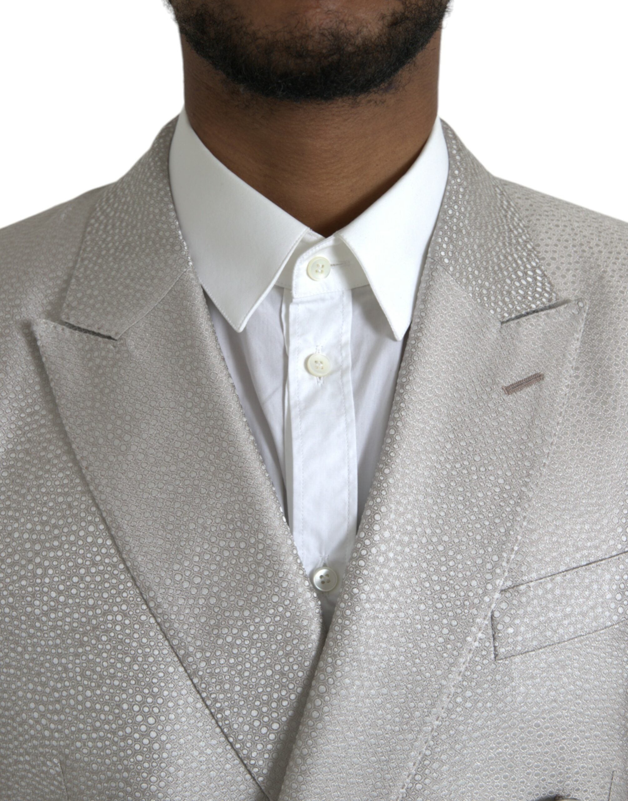 Off White Dolce & Gabbana Martini double-breasted coat blazer with tailored fit and classic lapels, shown on a neutral background.