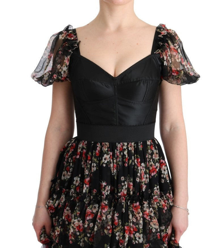 Multicolor Silk Stretch Floral Shift Long Dress