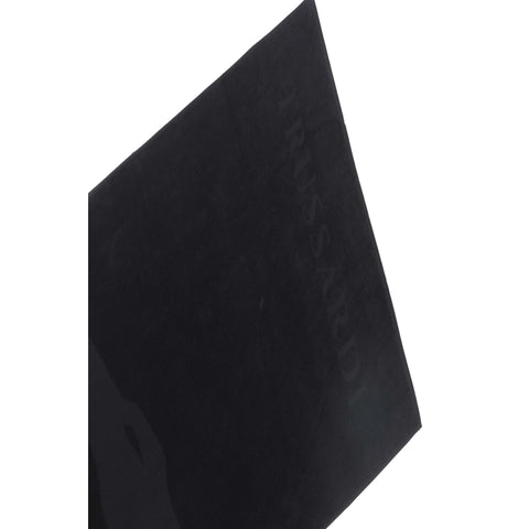 Black Trussardi beachwear swimsuit with sleek design, featuring the Trussardi logo, displayed on a hanger.