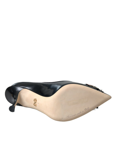 Black Leather WOW Patch Heels Pumps Shoes