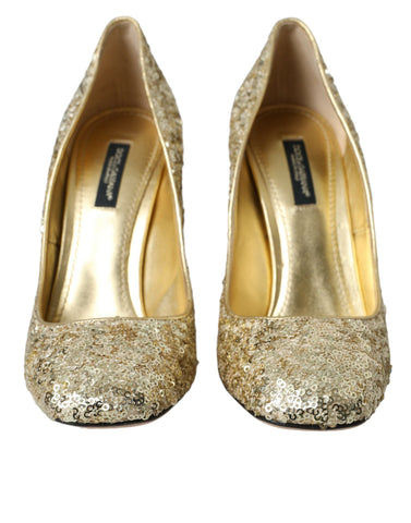 Gold sequin crystal heels pumps by Dolce & Gabbana with glittering sequins and elegant design, perfect for formal occasions.