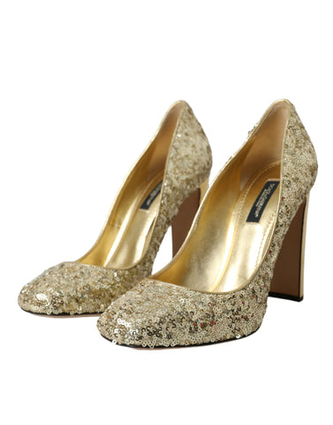 Gold sequin crystal heels from Dolce & Gabbana, stylish pumps with sparkling embellishments and a high heel design.