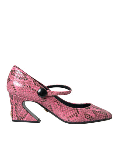 Pink Python Leather Mary Jane Heels Shoes