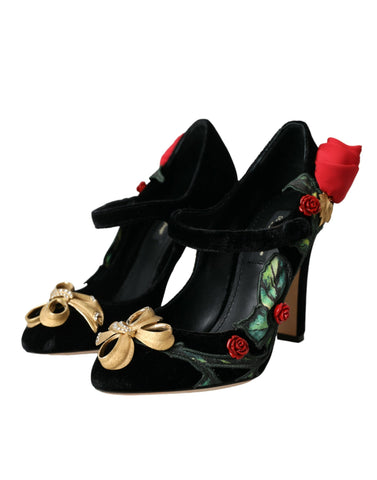 Black Roses Crystal Brooch Mary Jane Shoes